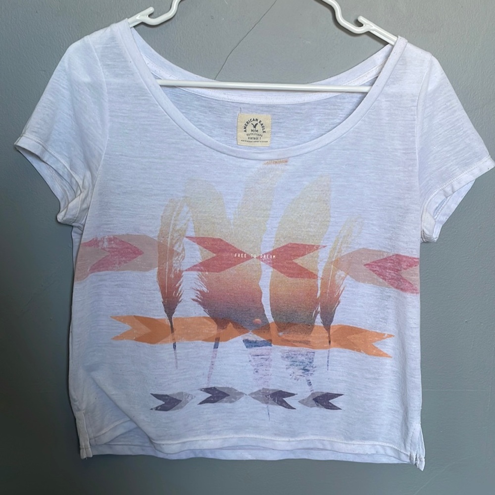 American Eagle free to dream medium crop T shirt Y2K light academia preppy